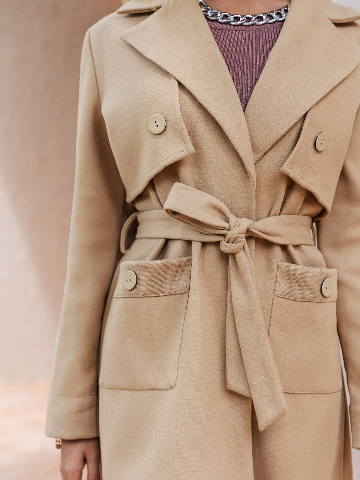 Simplee Elegant v-neck lace up long sleeve button trench coats Office notched pocket sash long coat Female blazer collar outwear