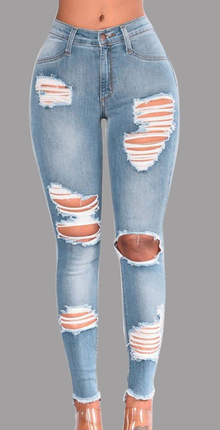 2023 Hot Sale Ripped Jeans for Women Fashion Slim Stretch Denim Pencil Pants Street Hipster Trousers Casual Female Clothing