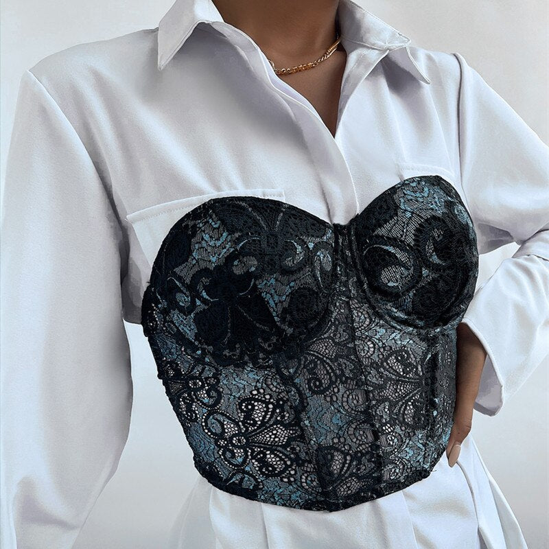 Sexy Lace Crop Top for Women 2023 Summer Exotic Bustiers Push Up Spaghetti Straps Top Corsets Streetwear Wholesale