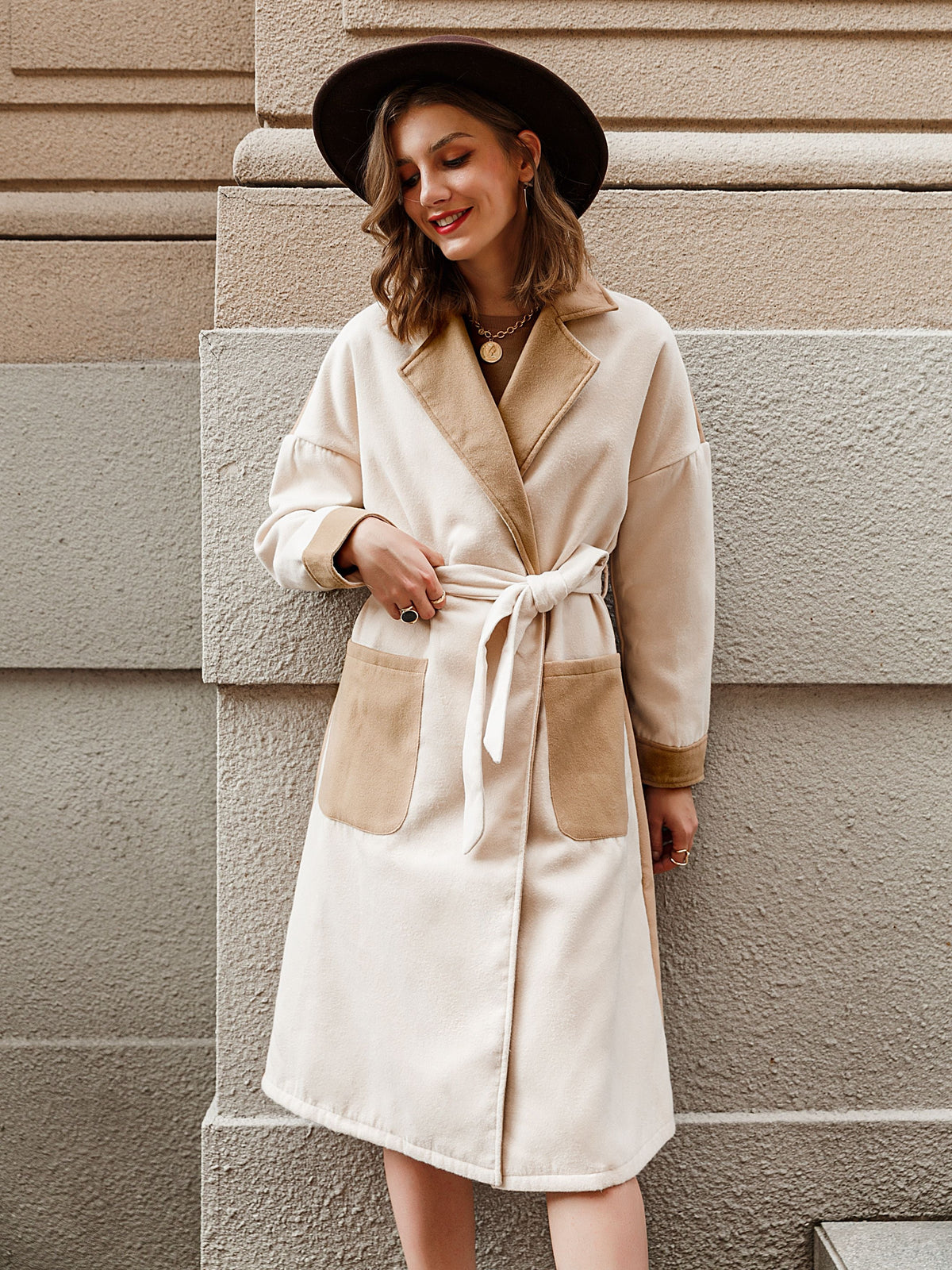 Simplee Office lady camel autumn winter women outwear Warm long sleeve split wool coat High street fashion lace up female coat