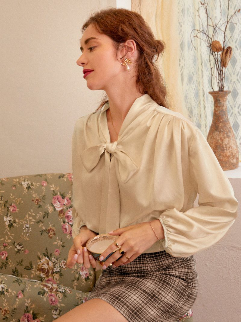 Simplee Casual solid Apricot long sleeve women blouse