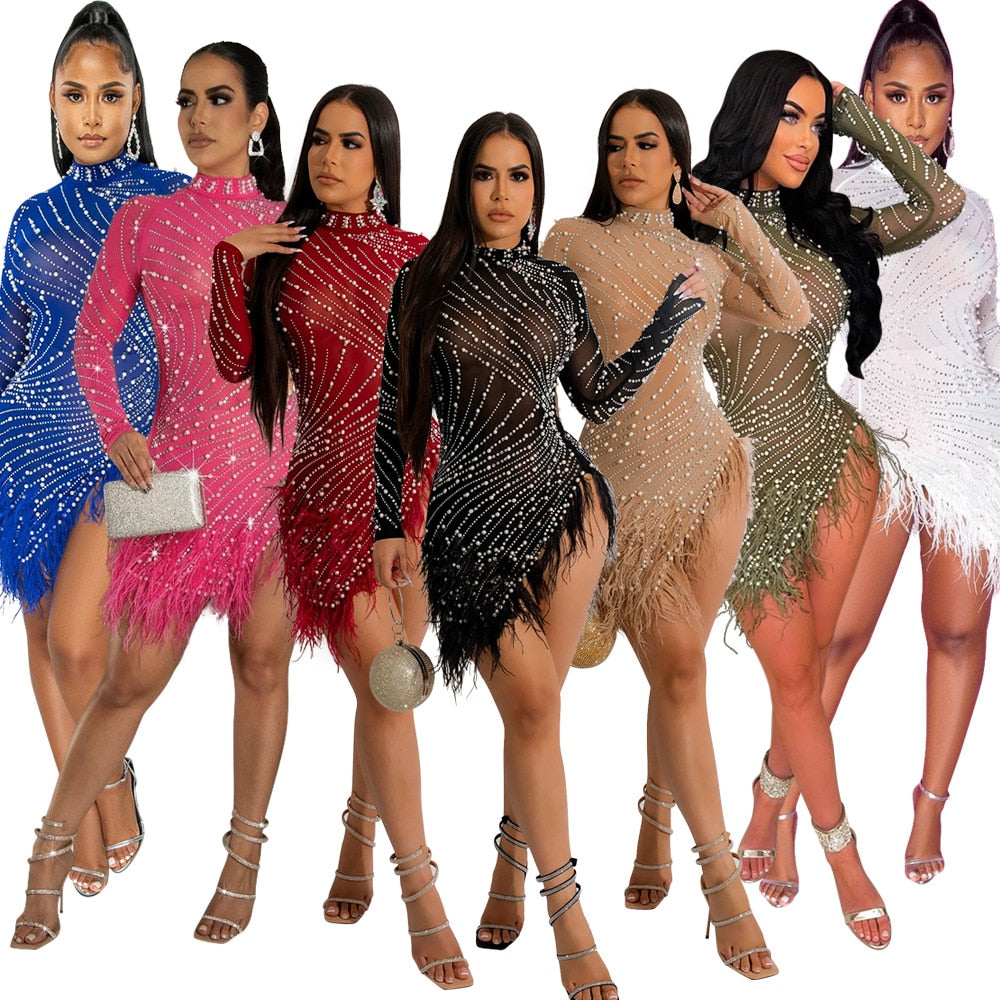 New Long Sleeve Diamonds Sexy Bodycon