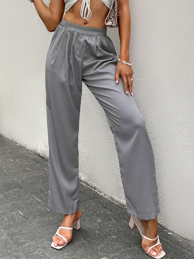 Simplee Wide leg solid chiffon pants