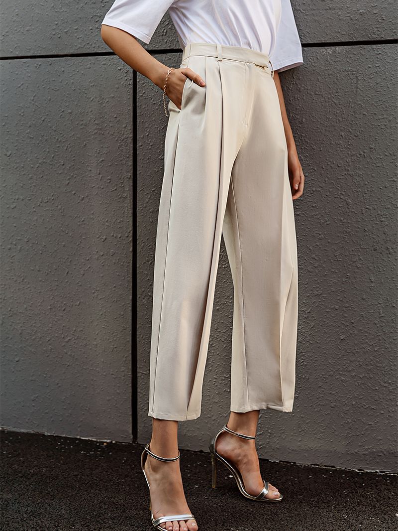 Simplee Solid high waist office lady trousers Loose casual apricot summer women pants