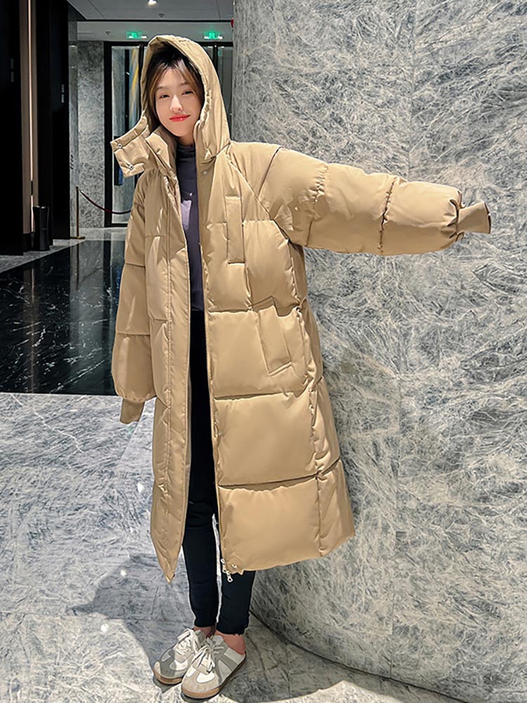Women Winter X-long Parkas Solid Hooded Thicken Warm Female Snow Wear Coat Padded Loose Clothes