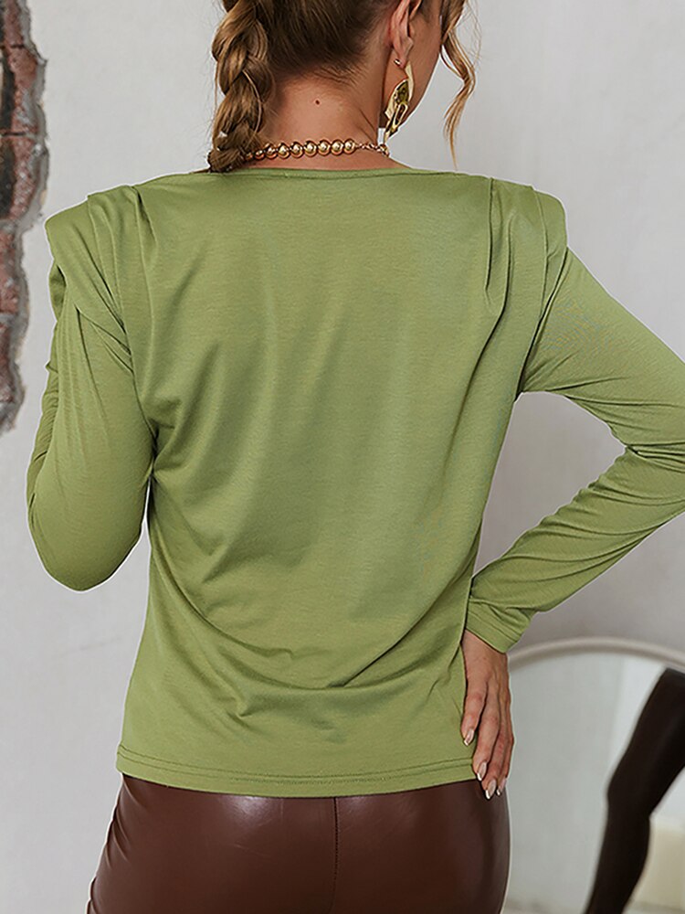 Simplee Long sleeve elegant green t-shirt
