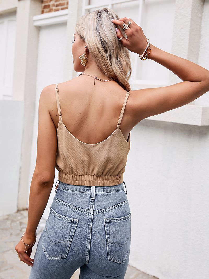 Simplee Elegant solid v-neck sleeveless tanks