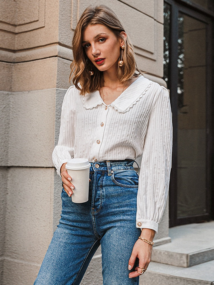 Simplee Vintage floral print blouse women Casual long sleeve female top