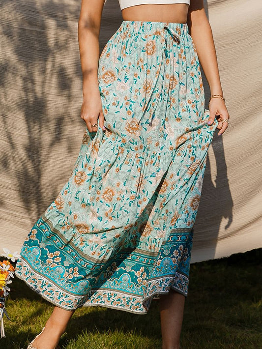 Green bohemian print woman skirts