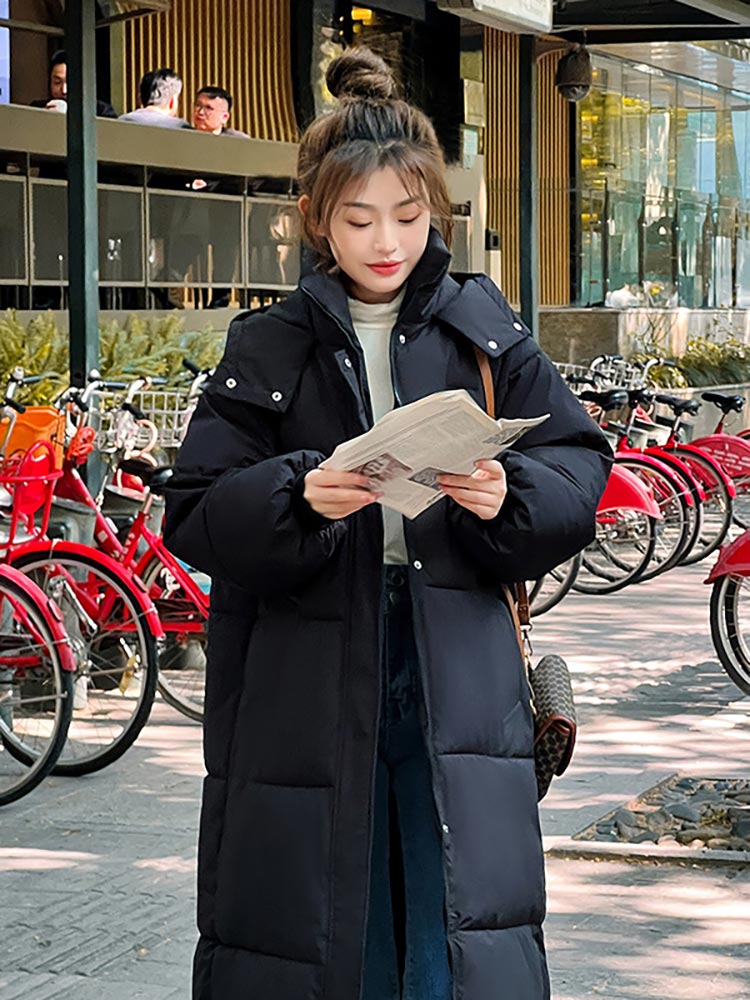 Women Winter X-long Parkas Solid Hooded Thicken Warm Female Snow Wear Coat Padded Loose Clothes