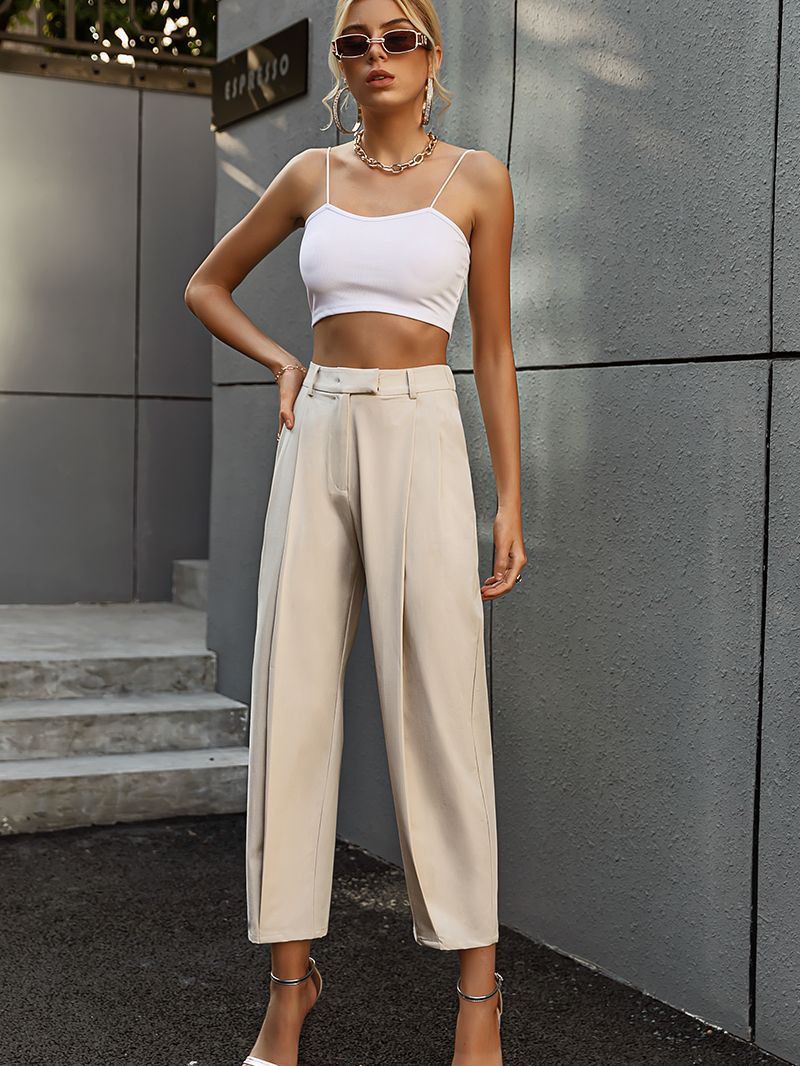 Simplee Solid high waist office lady trousers Loose casual apricot summer women pants