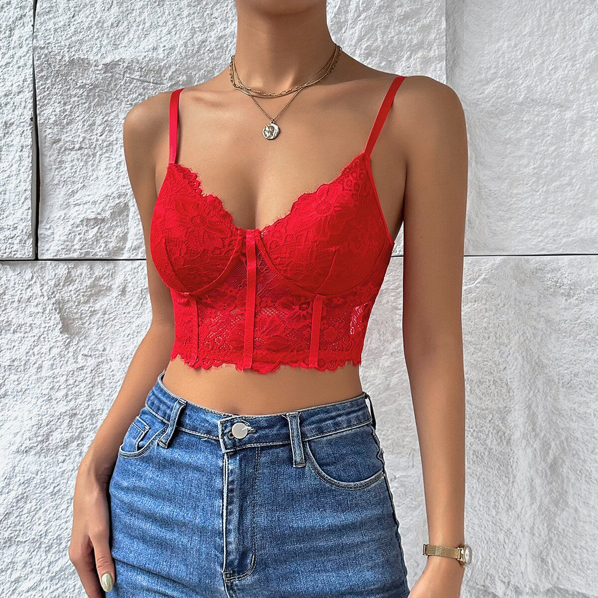 Sexy Lace Crop Top for Women 2023 Summer Exotic Bustiers Push Up Spaghetti Straps Top Corsets Streetwear Wholesale