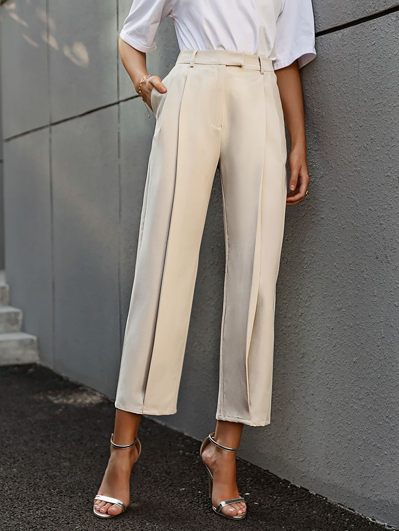 Simplee Solid high waist office lady trousers Loose casual apricot summer women pants