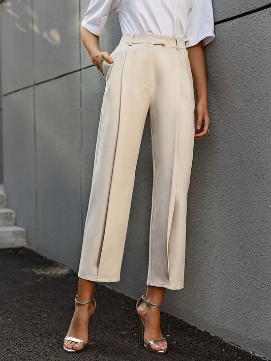 Simplee Solid high waist office lady trousers Loose casual apricot summer women pants