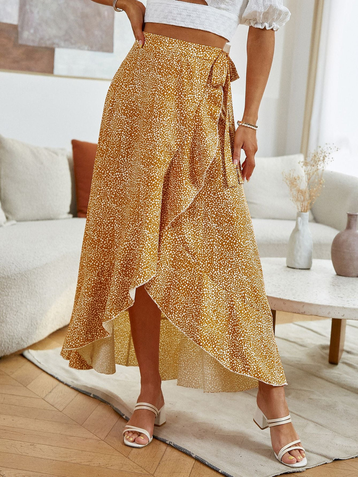 Simplee Boho lace up beach green print summer skirt