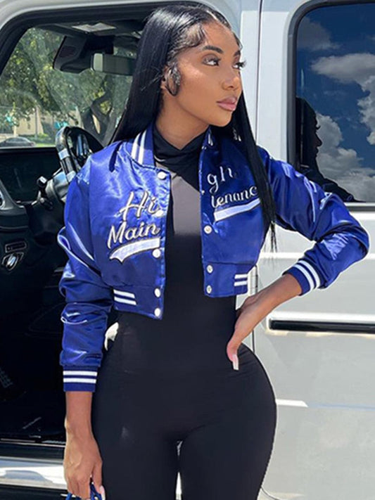 KLALIEN Fashion Casual Slim Coat Women Autumn Simple Print Letter Baseball Uniform Jacket Female Streetwear Sportswear Y2K