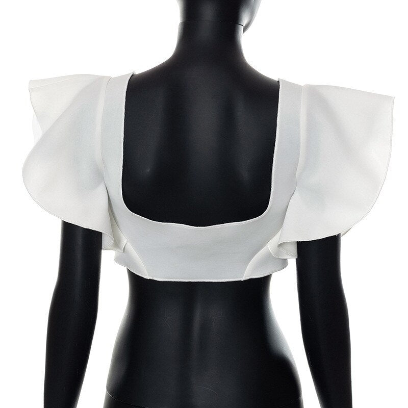 hirigin Y2K Women Tanks Tops with Ruffle Sleeves Solid Navel Sweet Skinny Summer Clothing Party Clubwear Shirt