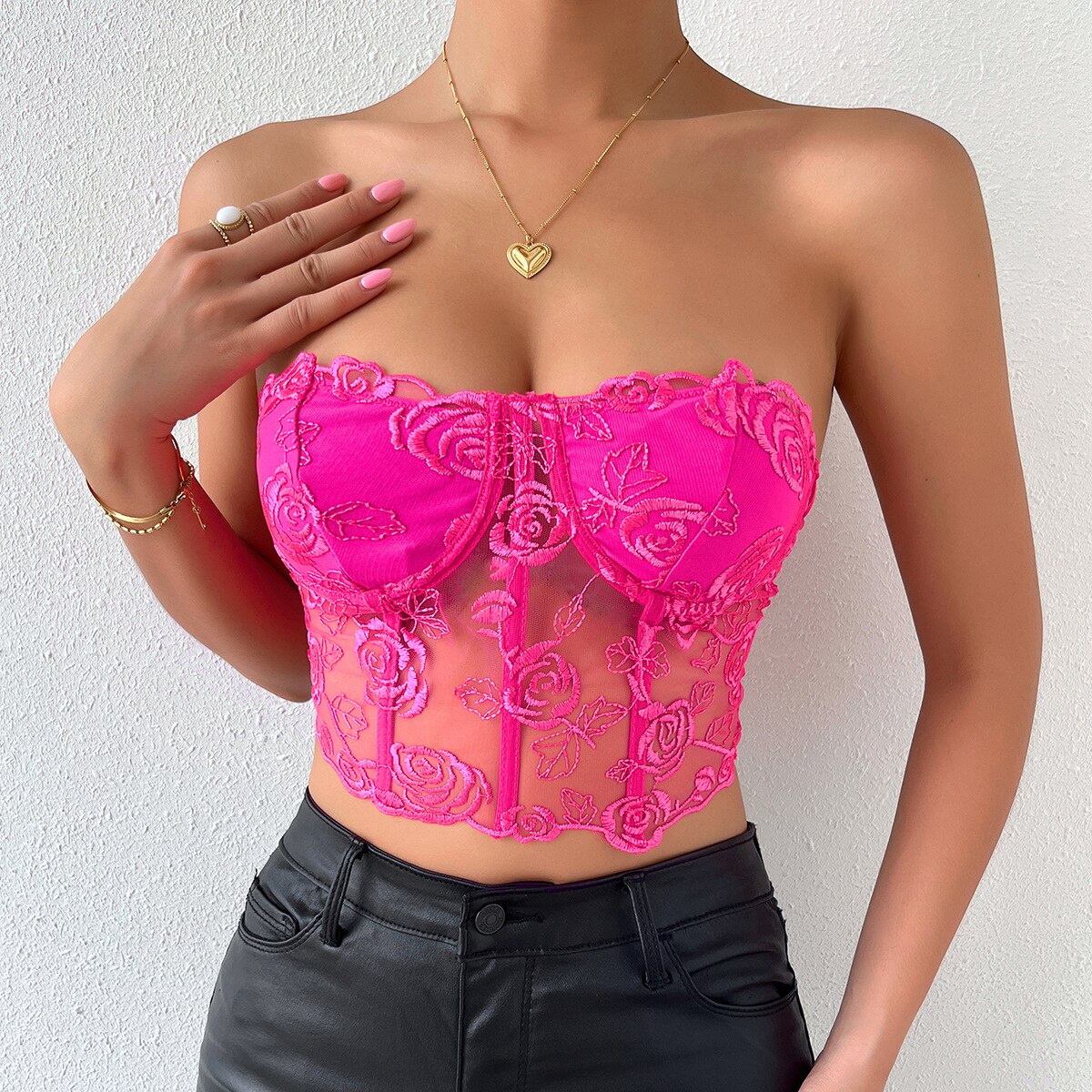 Sexy Lace Crop Top for Women 2023 Summer Exotic Bustiers Push Up Spaghetti Straps Top Corsets Streetwear Wholesale