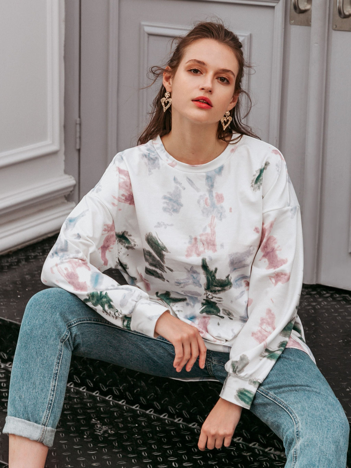 Simplee women's round neck tie dye long sleeve Hoodies