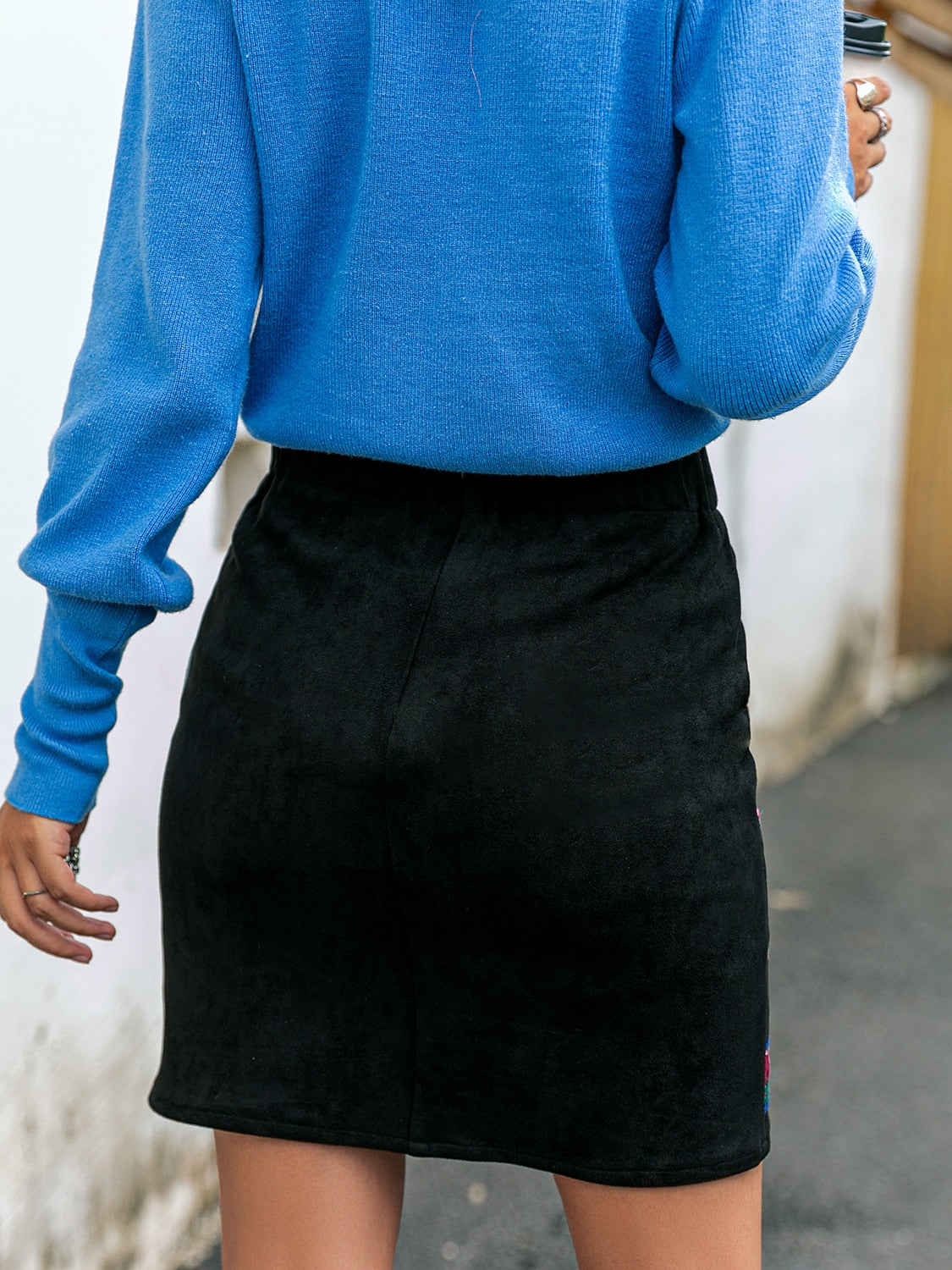 Simplee Office ethnic floral women mini skirt autumn Elegant embroidery straight short skirts Female slim fashion short bottoms