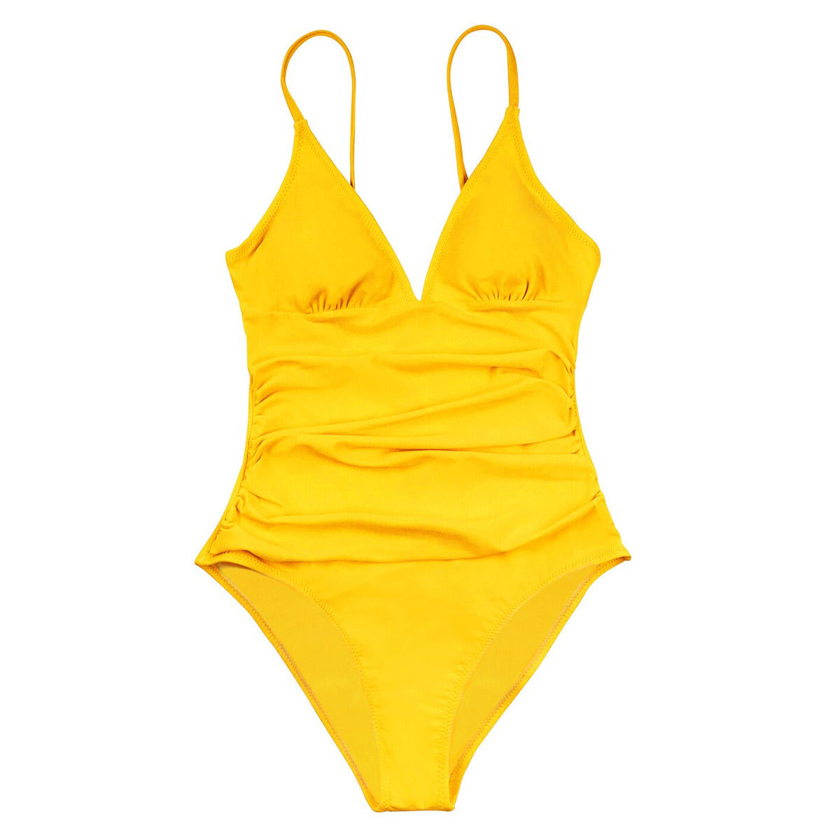 SEASELFIE Sexy Solid Orange Shirring V-neck One-Piece Swimsuit Women Monokini Beach Bathing Suit Swimwear