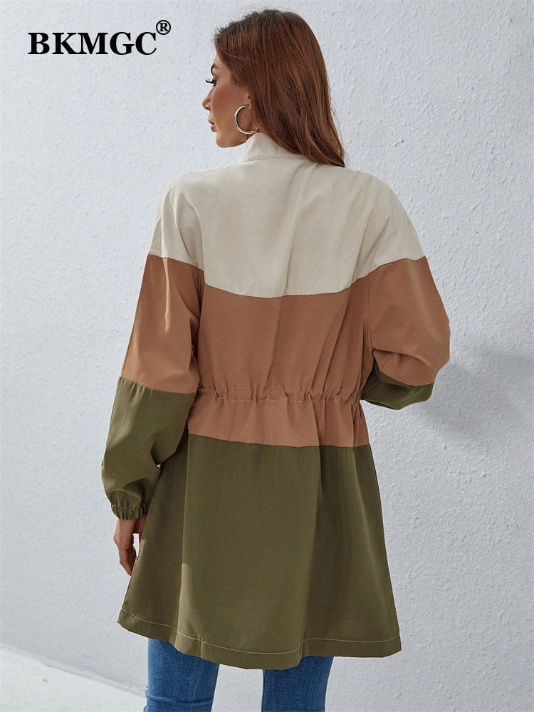 Streetwear Green Brown Beige Wide Strips