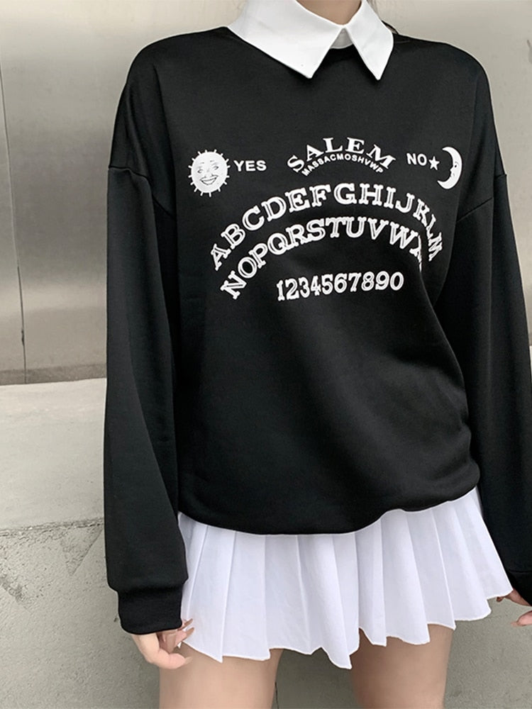 InsGoth Black Grunge Oversized Hoodies Gothic Harajuku Streetwear Chic Letter Print Hoodies Women Autumn Long Sleeve Hoodies