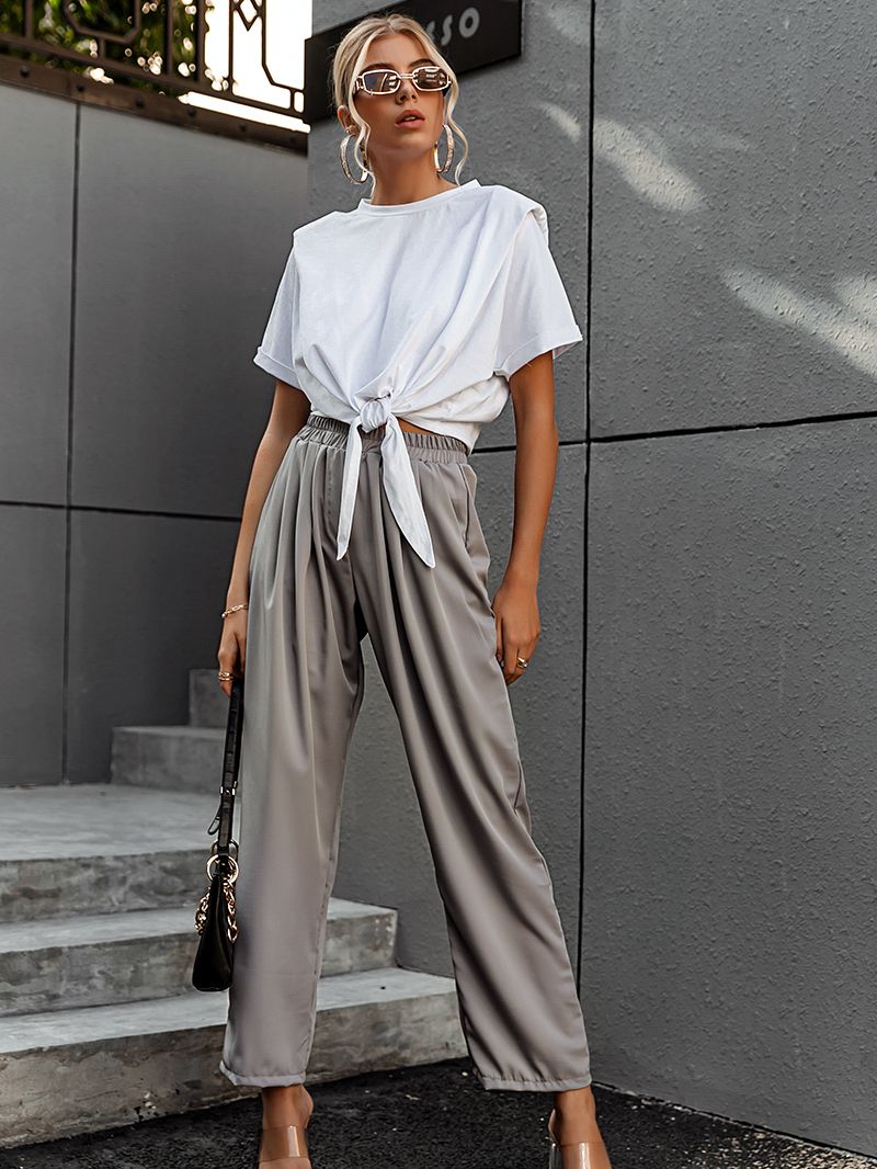Simplee Wide leg solid chiffon pants
