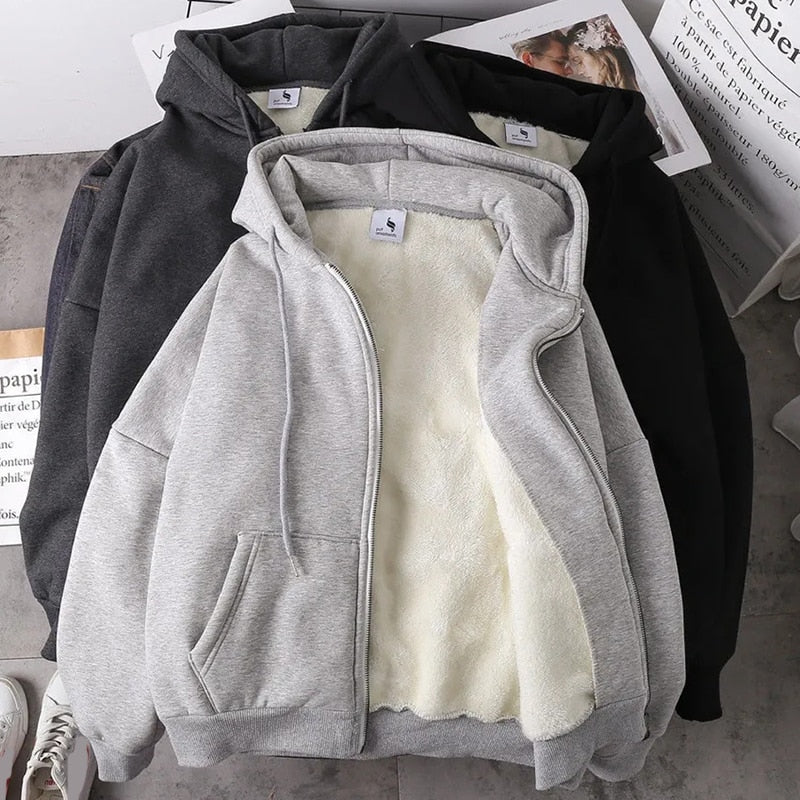 Rimocy Solid Color Women's Hooded Jacket