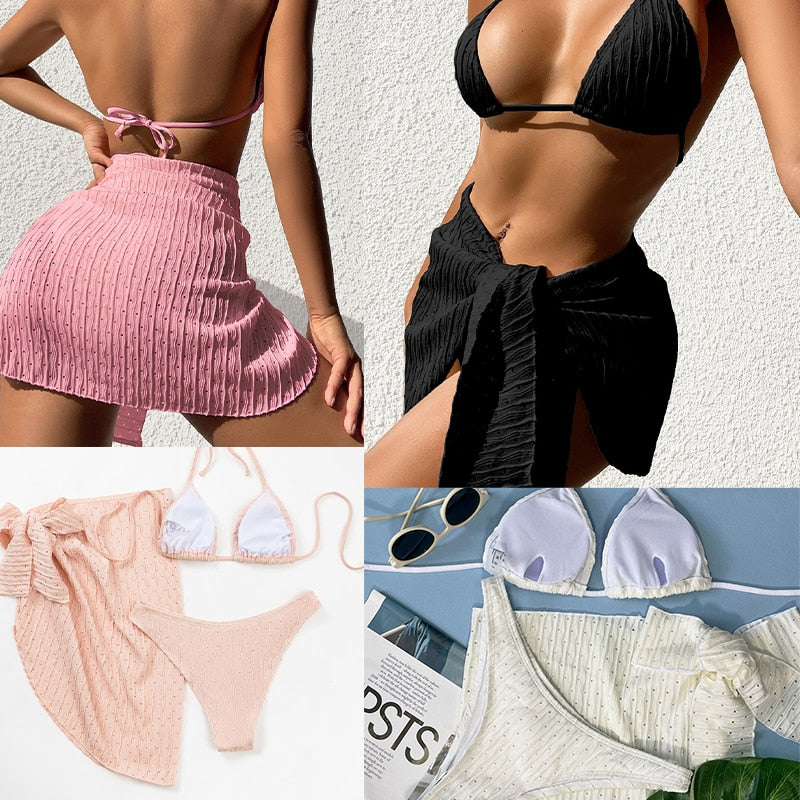 Women Sexy Swimsuit Women's Summer Bikini Sets Solid Color Triangle Bikinis Swimwear Women 2023 Beach Brazilian Bathing Suits