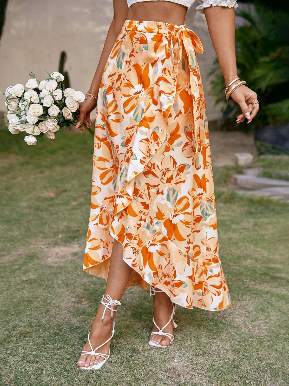 Simplee Boho lace up beach green print summer skirt