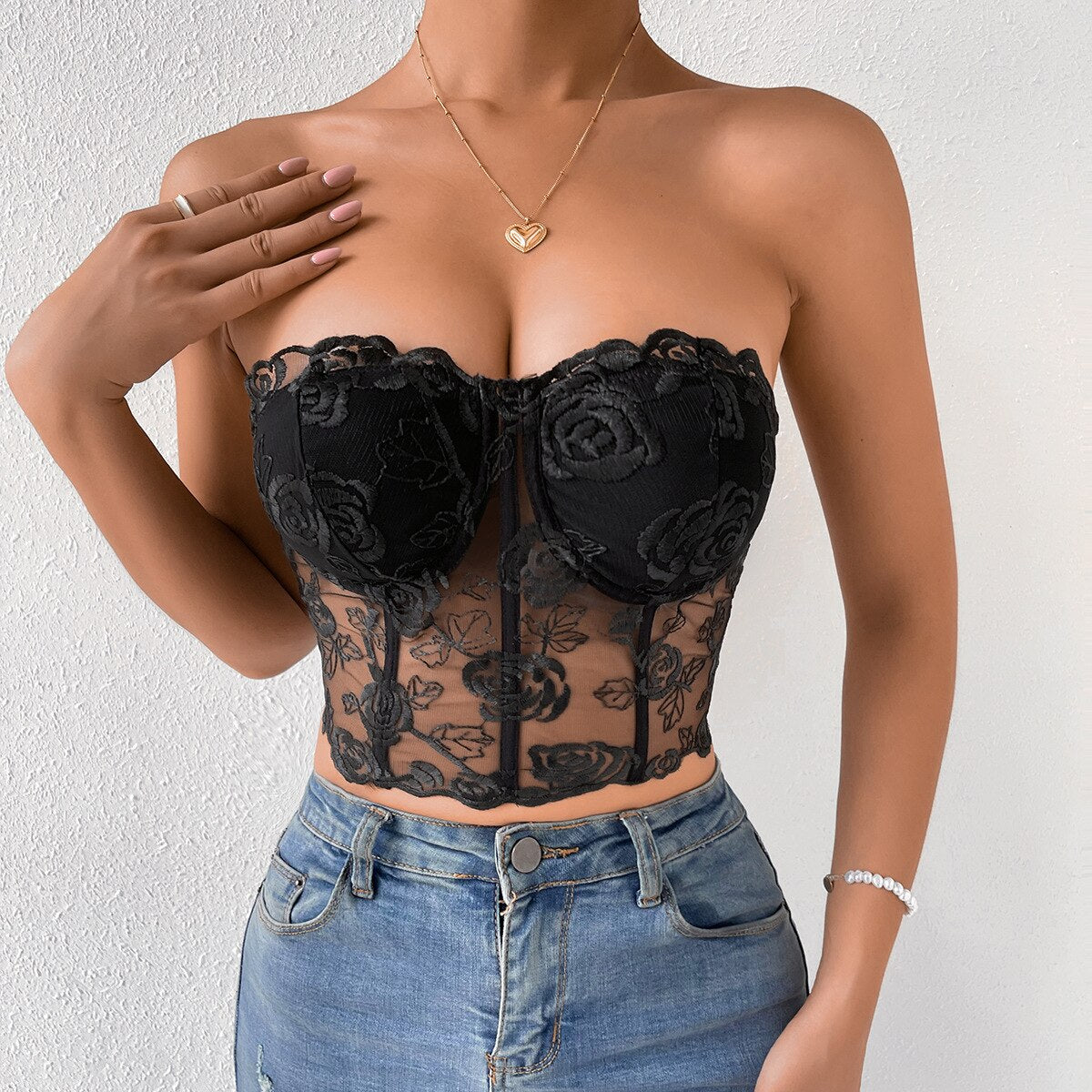 Sexy Lace Crop Top for Women 2023 Summer Exotic Bustiers Push Up Spaghetti Straps Top Corsets Streetwear Wholesale
