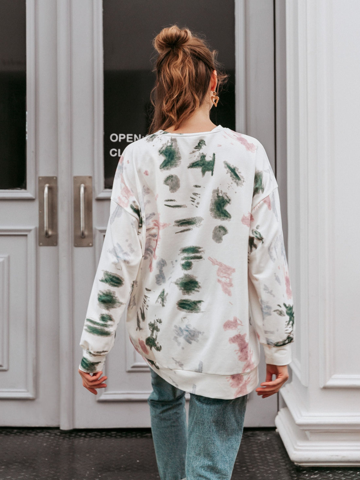 Simplee women's round neck tie dye long sleeve Hoodies