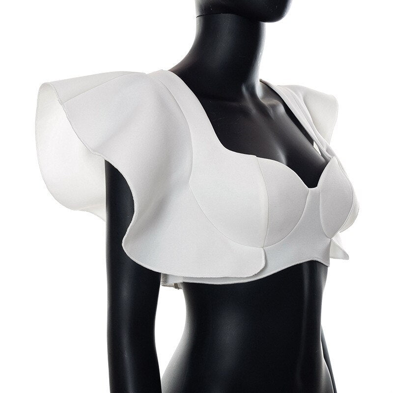 hirigin Y2K Women Tanks Tops with Ruffle Sleeves Solid Navel Sweet Skinny Summer Clothing Party Clubwear Shirt