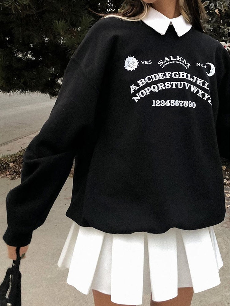 InsGoth Black Grunge Oversized Hoodies Gothic Harajuku Streetwear Chic Letter Print Hoodies Women Autumn Long Sleeve Hoodies