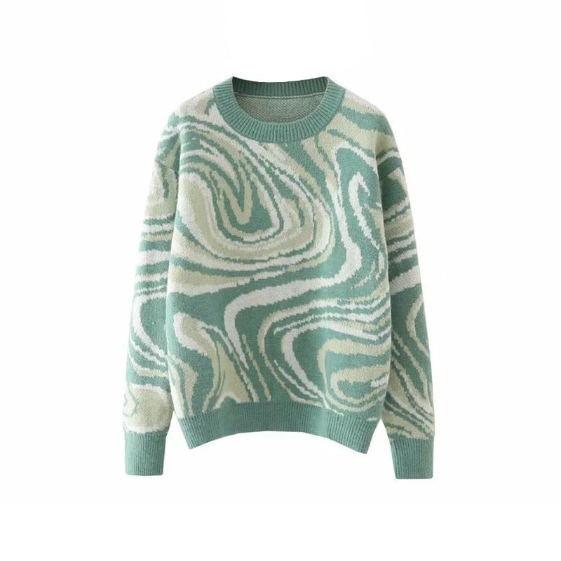 Aproms Elegant Green Tie Dye Knitted Sweater