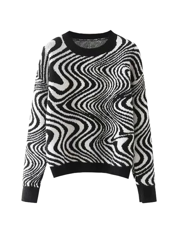 Aproms Elegant Black White Striped Sweaters