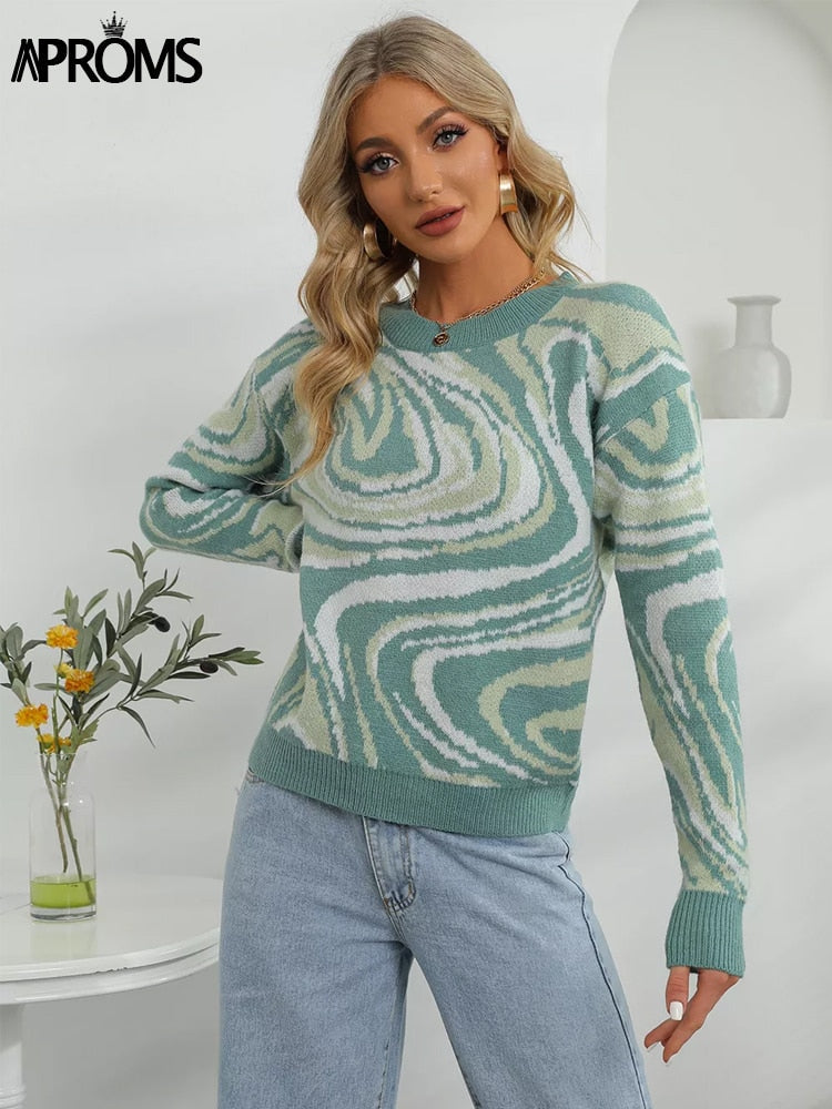 Aproms Elegant Black White Striped Sweaters