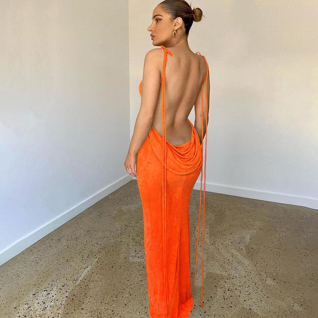 Backless Slim Cami Strap Long Dress
