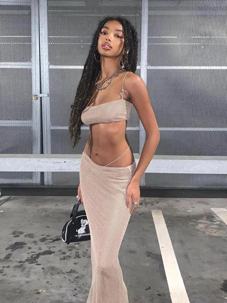 Summer Mesh Two-Piece Dress Set