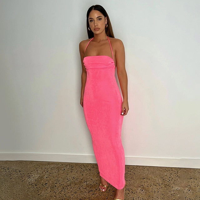 Backless Slim Cami Strap Long Dress