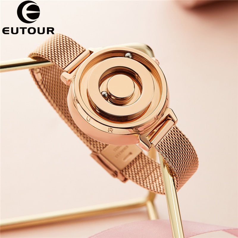 Eutour New Original Magnetic Rosegold Trend Women&#39;s Watch Female Student Quartz Minimalist Plant Fashion Stainless Steel Belt