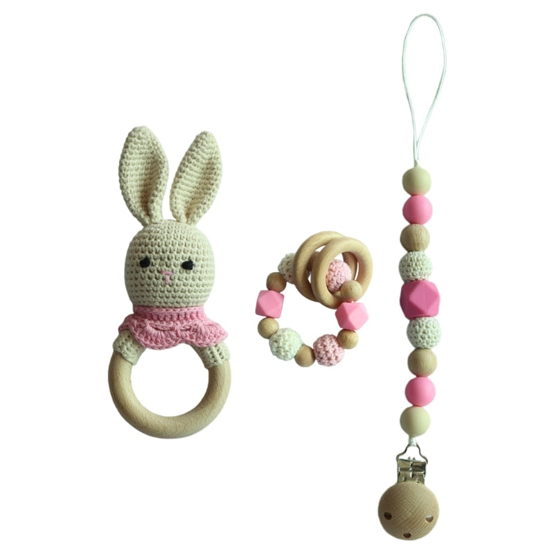 Teether Rattle With Bells Wooden Rings