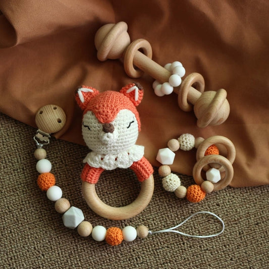 Teether Rattle With Bells Wooden Rings