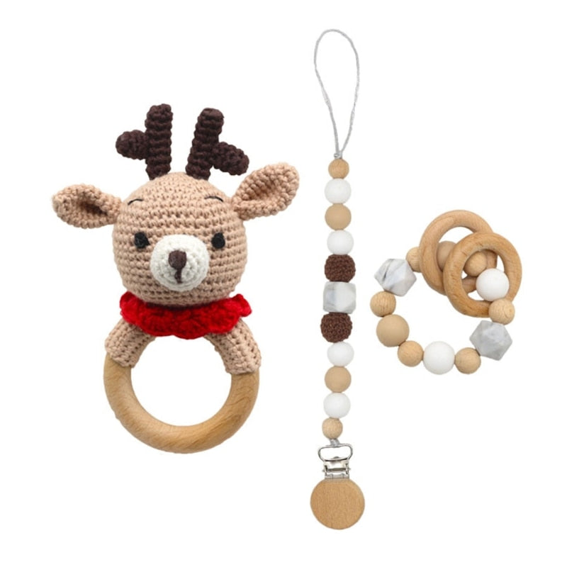 Teether Rattle With Bells Wooden Rings