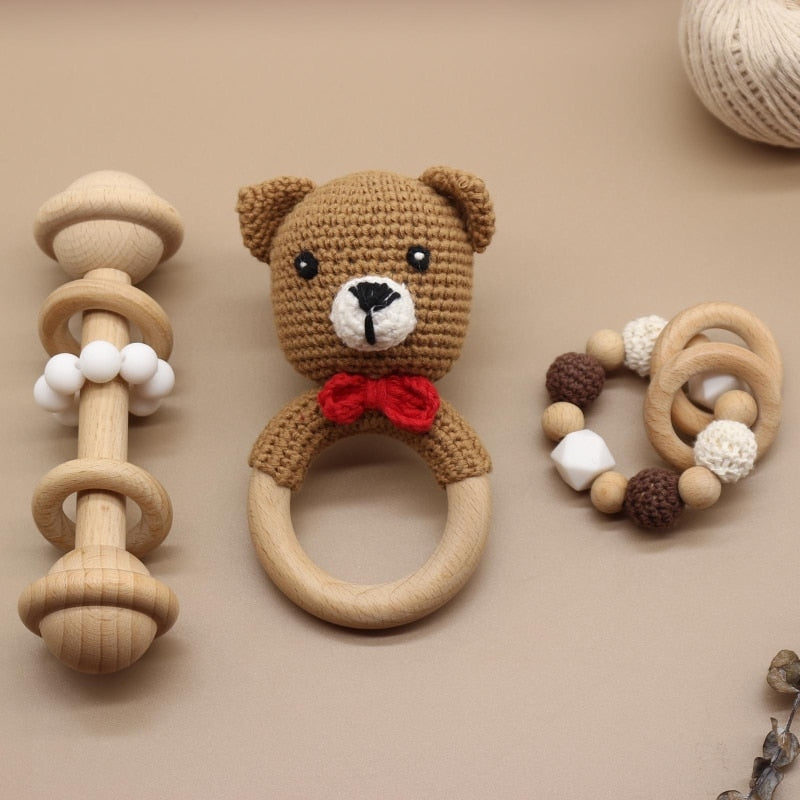 Teether Rattle With Bells Wooden Rings