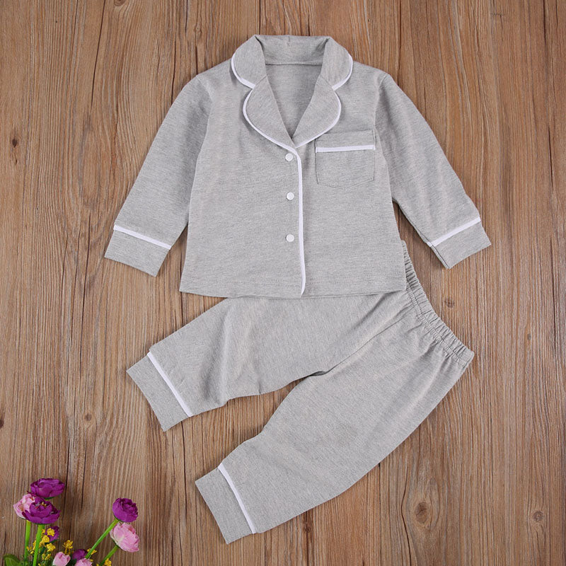 0-5Years Toddler Kids Baby Girls Boys 2Pcs 100% Cotton Pajama Sets Long Sleeve Jacket Shirt Pants Solid Sleepwear Red Gray Pink