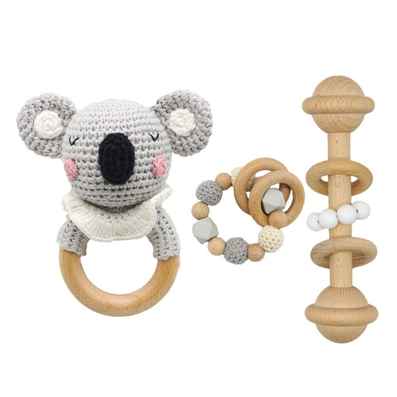 Teether Rattle With Bells Wooden Rings