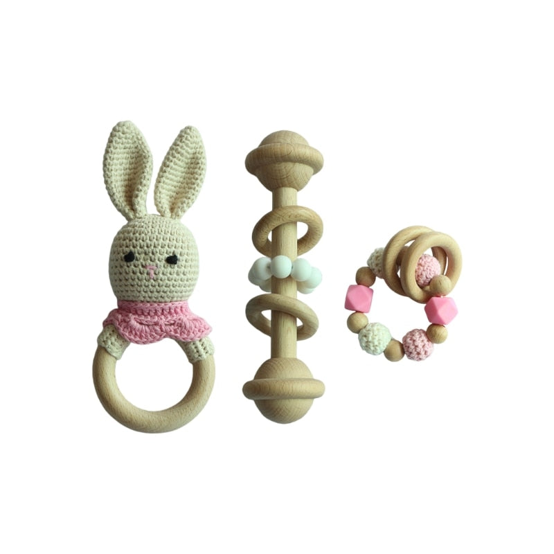 Teether Rattle With Bells Wooden Rings