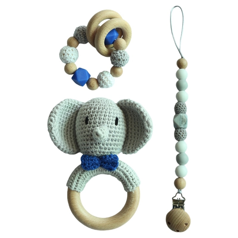 Teether Rattle With Bells Wooden Rings